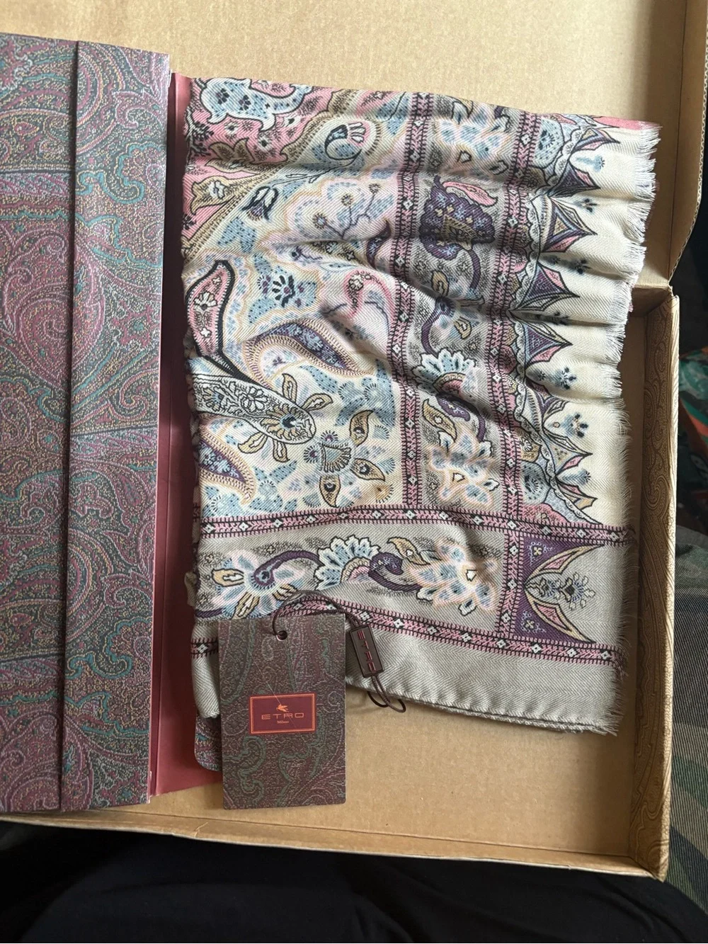 ETRO Paisley Silk/Cashmere Pink & Cream Scarf